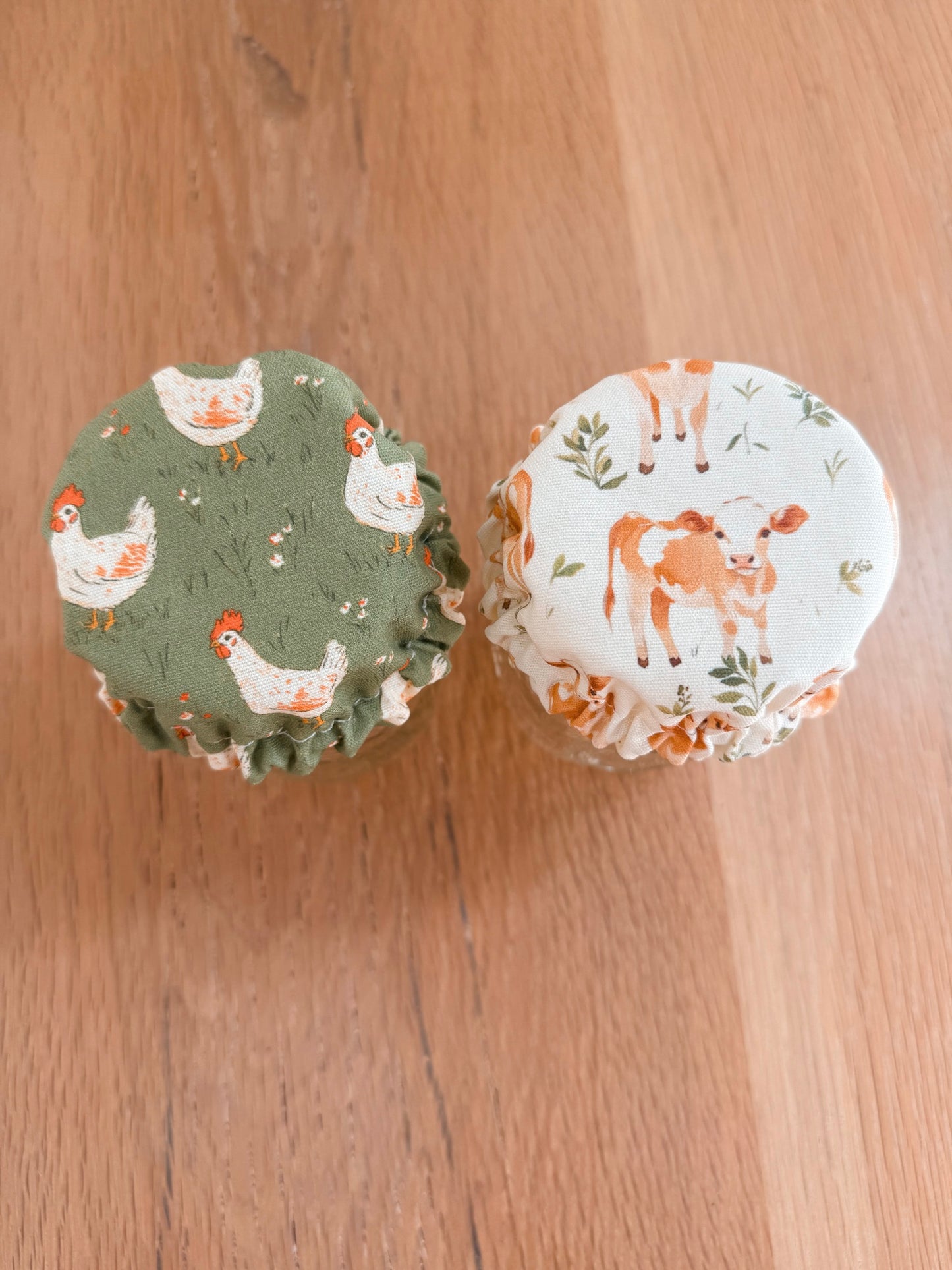 2 Pack - Chickens & Jersey Cow Jar Covers (4in)