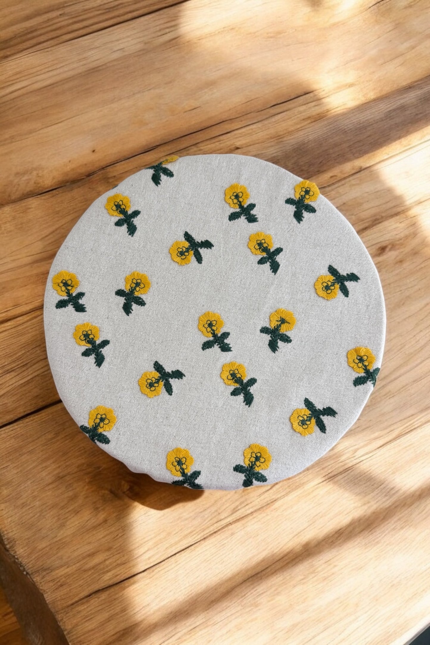 Beige Floral Embroidery Bowl Cover - 11in