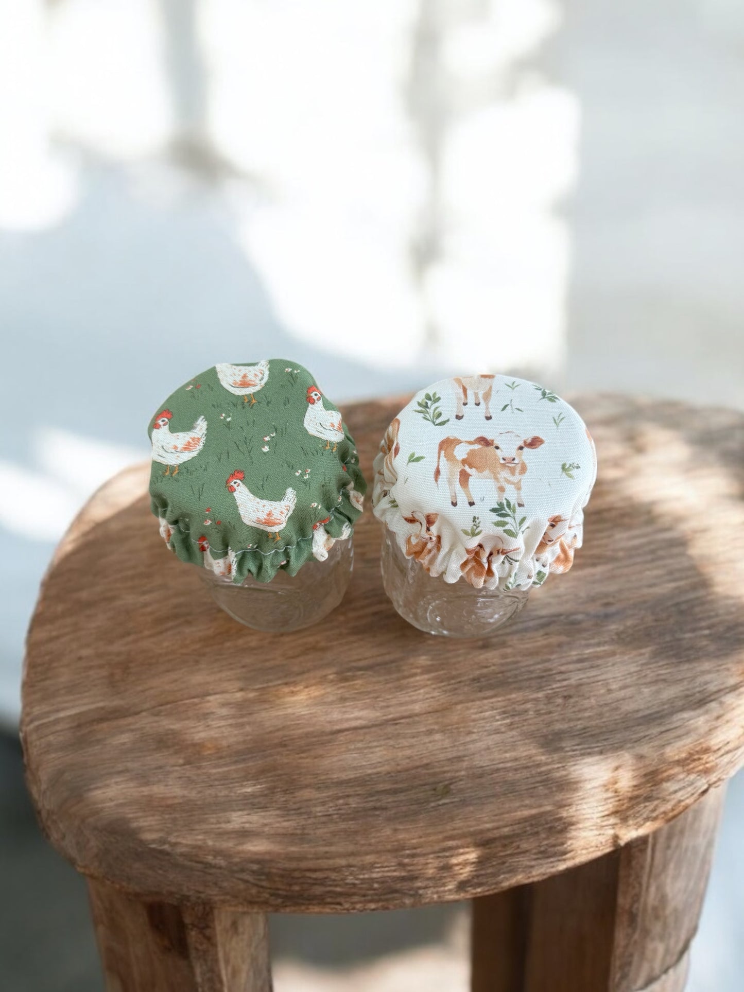 2 Pack - Chickens & Jersey Cow Jar Covers (4in)