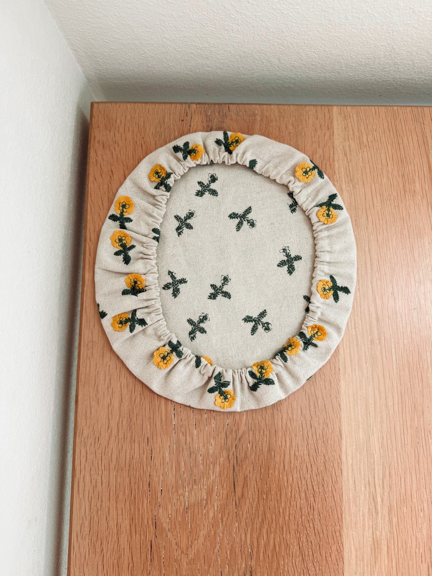 Beige Floral Embroidery Bowl Cover - 11in