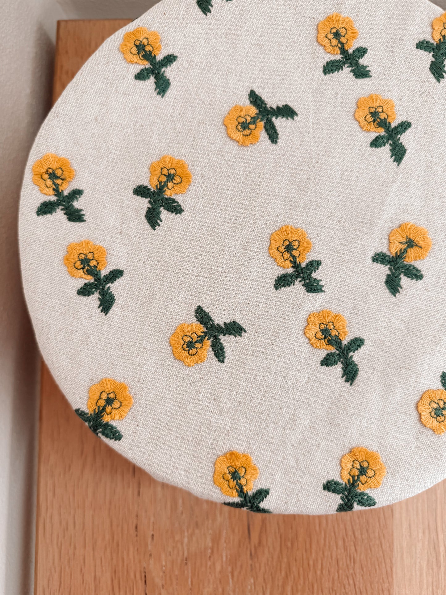 Beige Floral Embroidery Bowl Cover - 11in