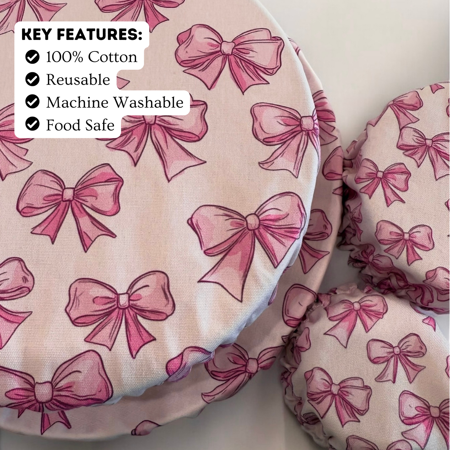 Pink Bow Jar & Bowl Covers (4 Pack)