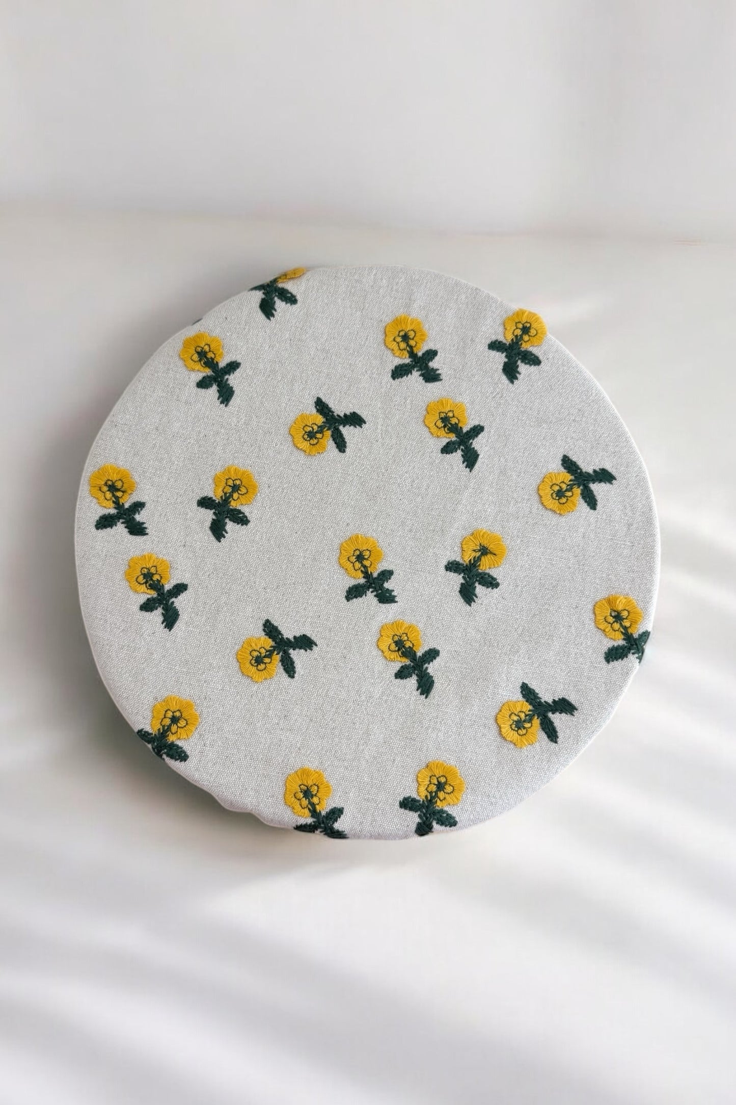 Beige Floral Embroidery Bowl Cover - 11in