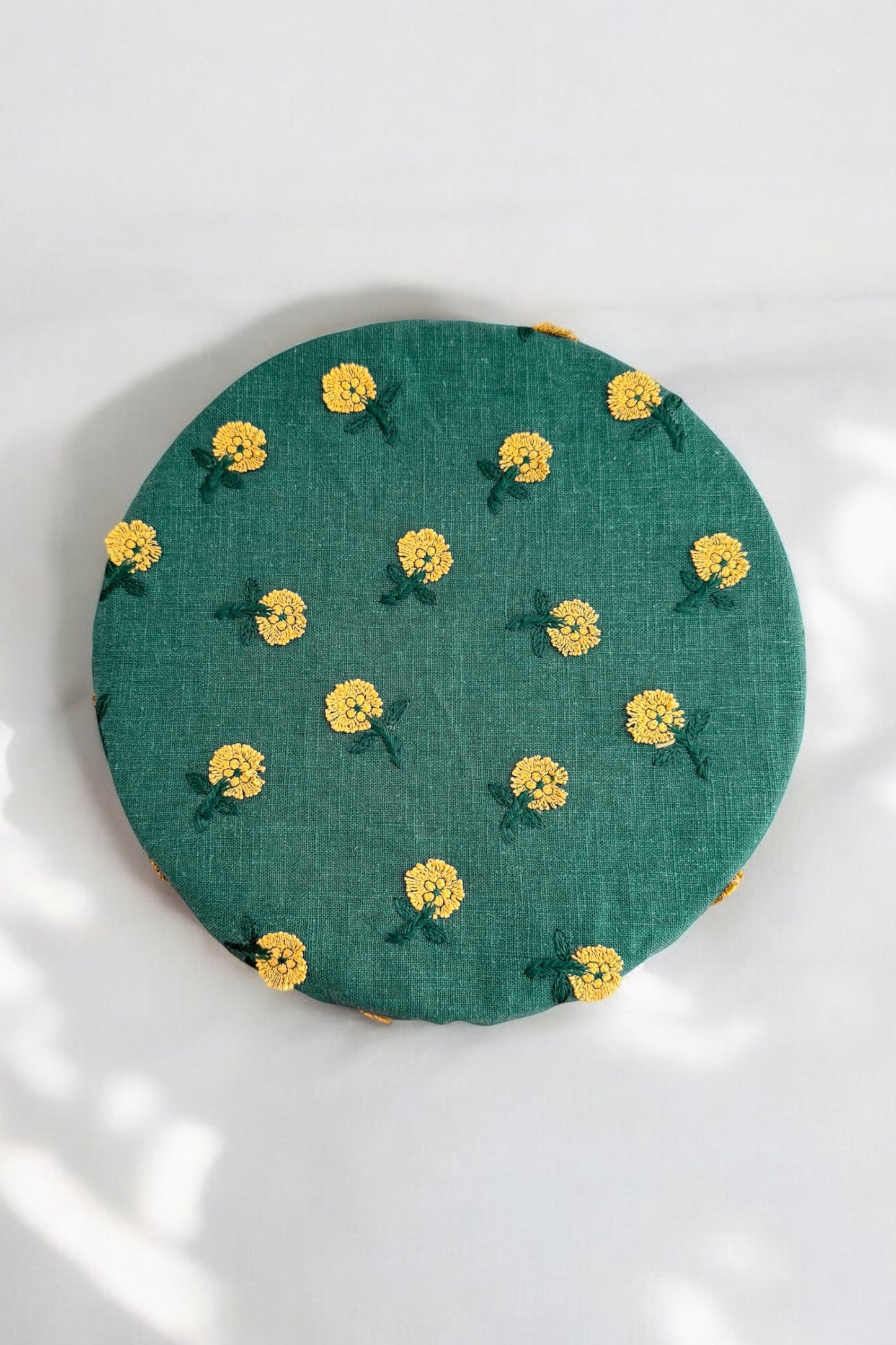 Green Floral Embroidery Bowl Cover - 11in