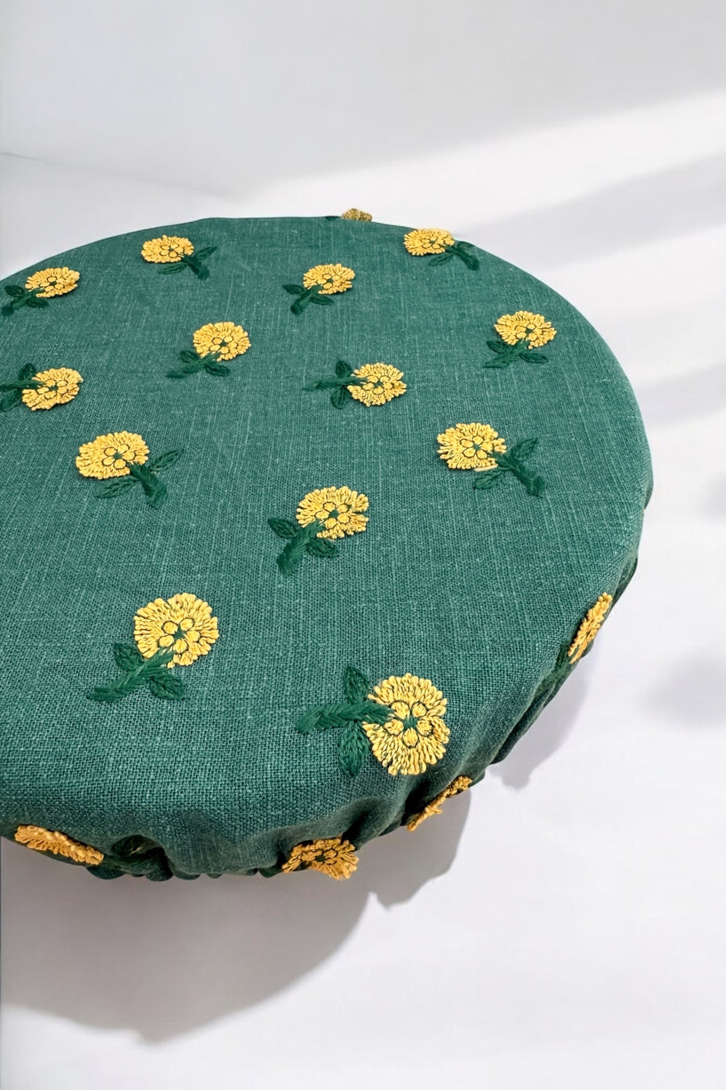 Green Floral Embroidery Bowl Cover - 11in