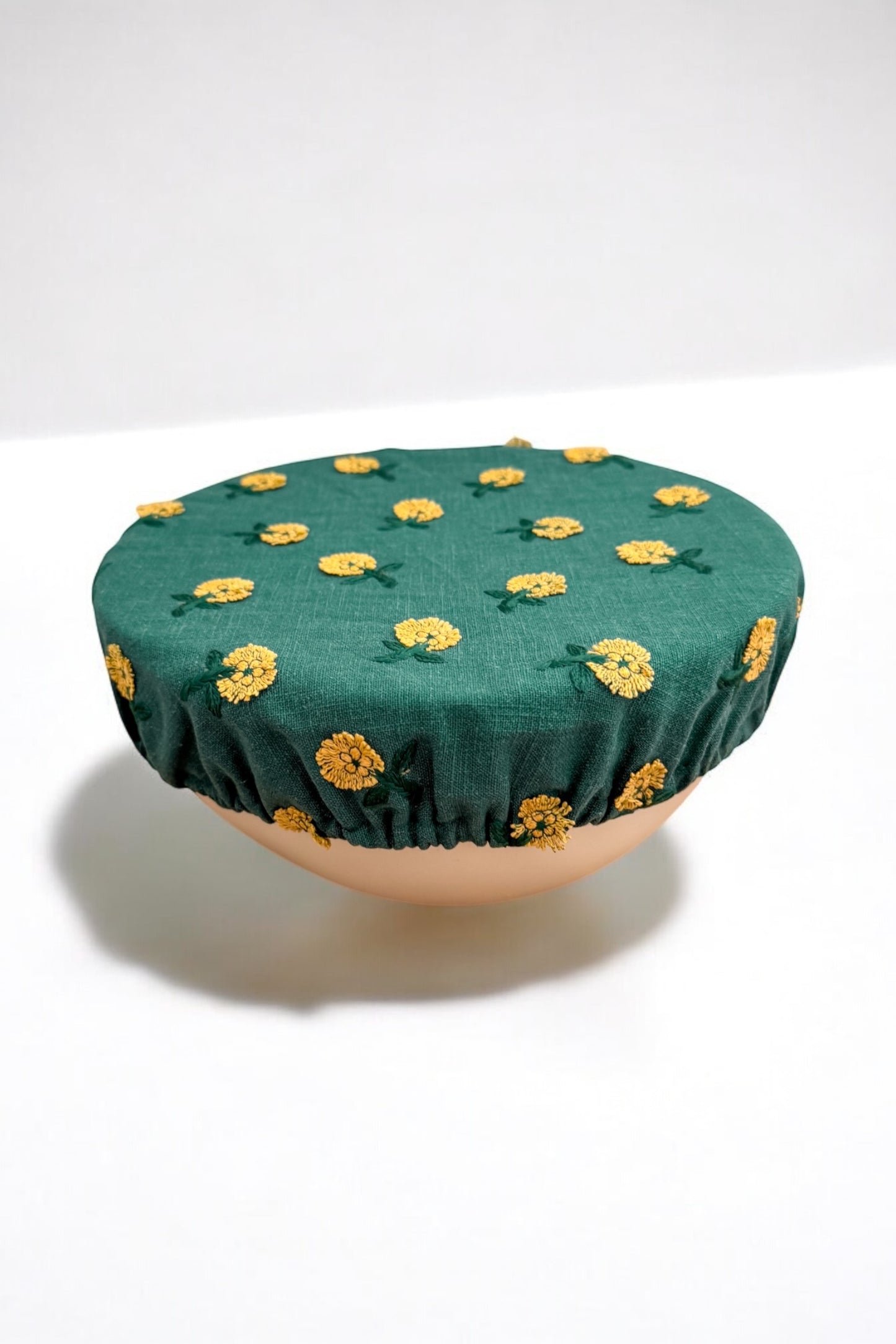 Green Floral Embroidery Bowl Cover - 11in