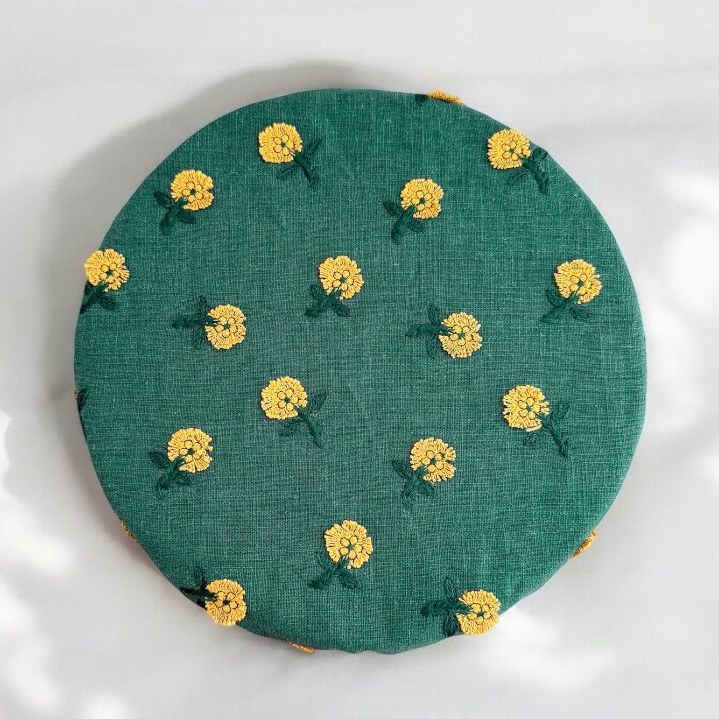 Green Floral Embroidery Bowl Cover - 11in