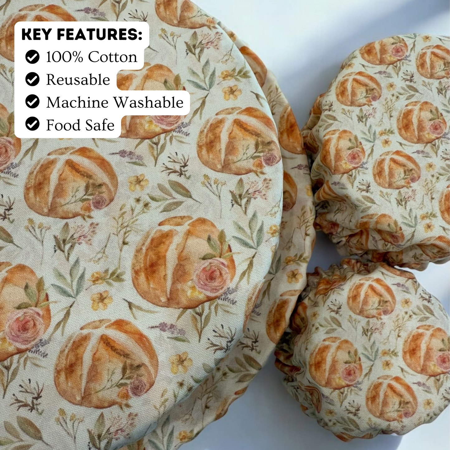 Vintage Sourdough Floral Jar & Bowl Covers (4 Pack)