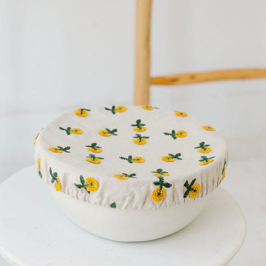 Beige Floral Embroidery Bowl Cover - 11in