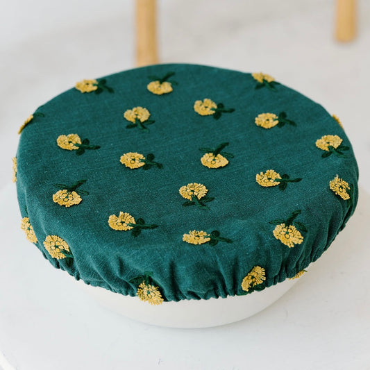 Green Floral Embroidery Bowl Cover - 11in